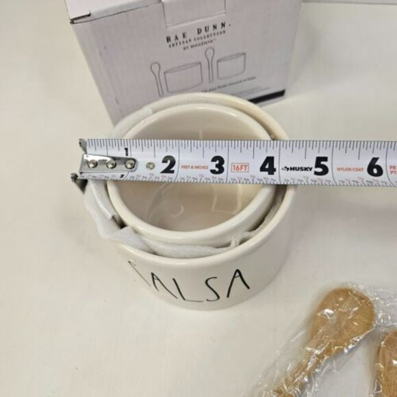 Rae Dunn Guacamole And Salsa Bowl Set Ceramic Dip Bowls 2 Bamboo Spoons - Picture 9 of 12